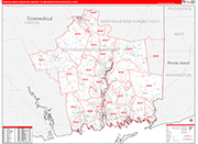 Norwich-New London-Willimantic Metro Area Wall Map Red Line Style